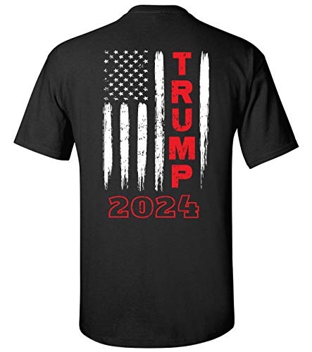 Political Trump 2024 American Flag Adult Short Sleeve Tee Shirt Black